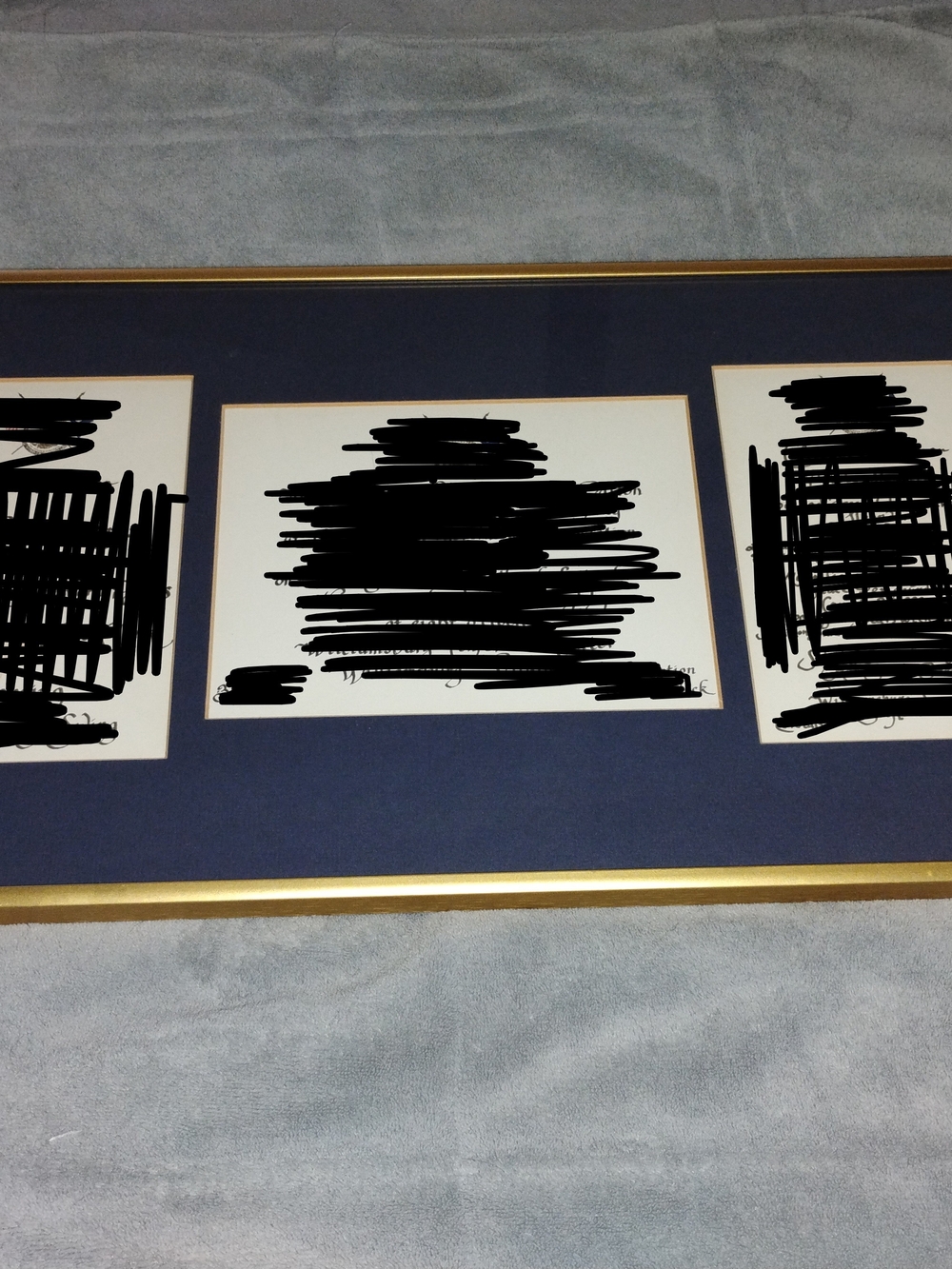 Classic Triple Matte Wall Art in Navy Blue and Gold Frame